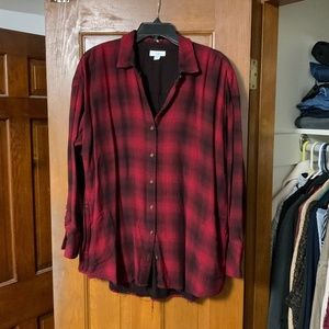 Soft Button-Front Plaid Tunic Size L